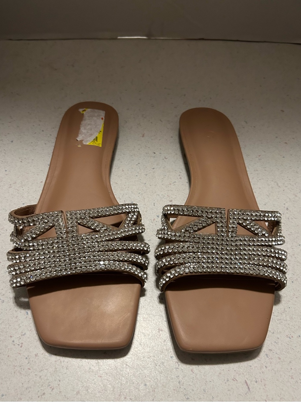 INC International Concepts Taupe Slide Sandals with Rhinestone Straps